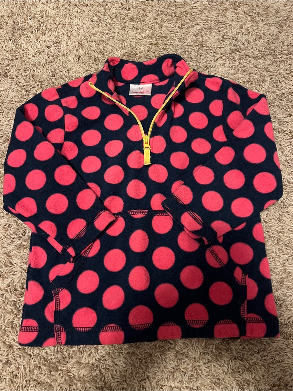 Girls' Navy & Pink Polka Dot Half-Zip Fleece Top